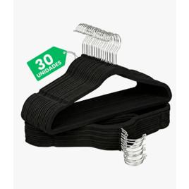Cabides De Veludo Adulto Fino Antideslizante Roupas 30 Peças Cor Preto