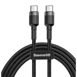 Cabo de 2 metros de Nylon BASEUS Turbo tipo C P/tipo C 60wats 3amp Cor Preto (2M - USB-C P/USB-C