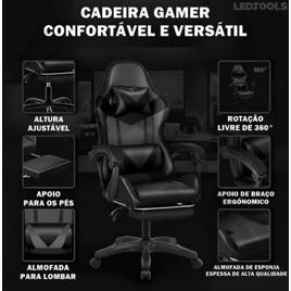 Cadeira Gamer Jogos Escritório Ergonômica Giratória 360 Luxo Cor Preto