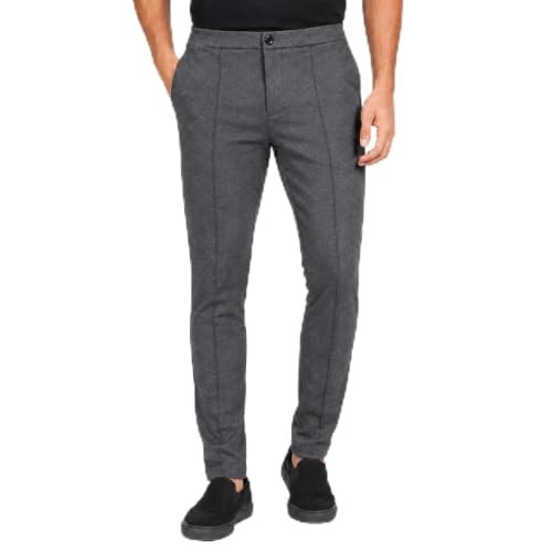 Calça Alfaiataria Masculina Skinny Social Bolsos Funcionais Moletinho Hibrido Botão Frontal Decorativo Poliéster Macio (BR, Alfa, G, Slim, Regular, Chumbo)