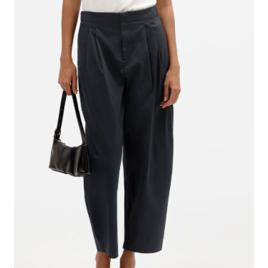 calça balloon feminina de alfaiataria com pregas cintura alta azul