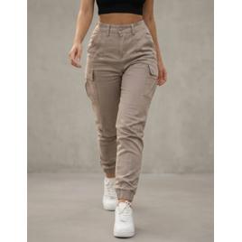Calça Cargo Jogger Jeans Feminina Cintura Alta Com Lycra