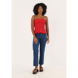 Calça jeans feminina cropped reta