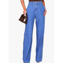Calça Jeans Feminina Pantalona Wide Leg Cintura Alta