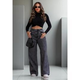Calça Jeans Feminina Wide Leg Pantalona 100% Algodão
