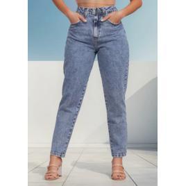 Calça Mom Jeans Feminina Cintura Alta Marmorizada