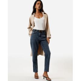 Calça mom feminina jeans cintura alta azul