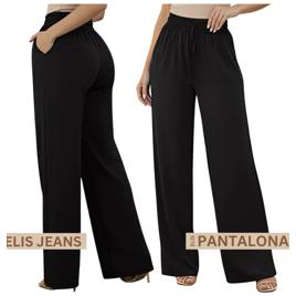 Calça Pantalona Feminina Cintura Alta Com Bolso Tecido Duna