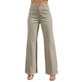Calça Sarja Wide Leg Alfaiataria Feminina Com Lycra Pantalona com Cintura Alta Elegante Pemium (BR, Numérico, 36, Regular, Regular, Areia)