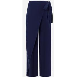 Calça Wide Leg em Viscose com Transpasse e Amarração Lateral Azul
