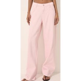 Calça wide low feminina em sarja - Rosa