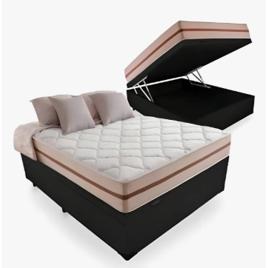 Cama Box Baú Casal Com Colchão Pillow Angel Molas Ensacadas Cor Preto