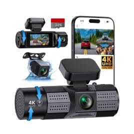 Câmera Veicular Automotiva Gt805 Frontal 4k + Interna E Ré 1080p 3 Lentes 170° Wifi Sensor Estacionamento Tela 3.97