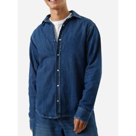 Camisa masculina jeans manga longa azul