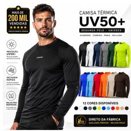 Camisa Térmica Proteção Uv 50+ Segunda Pele Camiseta Malha Fria Unissex Academia Manga Longa Lisa