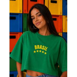 Camiseta Cropped Oversized Feminina Brasil 100% Algodão