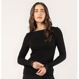 Camiseta feminina segunda pele manga longa - Preto
