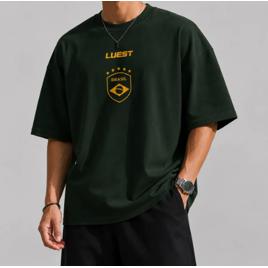 Camiseta Oversized Verde Escuro Estampa Brasil Copa Do Mundo