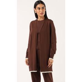 Cardigan feminino de tricot com viés - Marrom