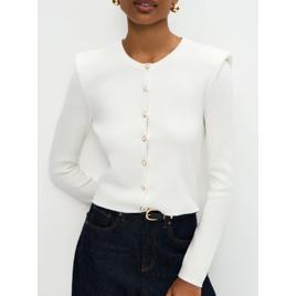 Cardigan Regular em Tricô com Ombreiras Branco