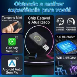 Carplay Ecomm e tech Adaptador Sem Fio Car Play Android Auto 2 Em 1