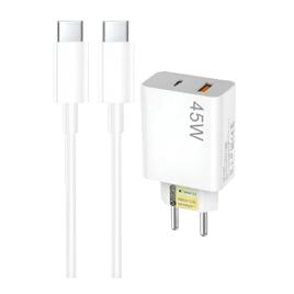 Carregador Celular 45w Turbo Power Usb A + Usb-c Com Tipo C