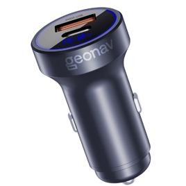 Carregador Veicular Geonav SuperPower, Cinza, Ultrarrápido, Duo, 38W, 2 portas, 1 USB