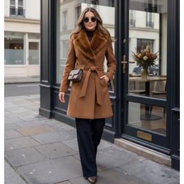 Casaco Feminino Gola Peluciada Trench Coat Inverno Premium
