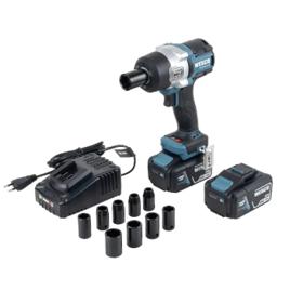 Chave de Impacto a Bateria Wesco 18V 1/2" 880 N.m Com 2 Baterias 4.0 Ah, Carregador Bivolt, 10 Soquetes e Maleta
