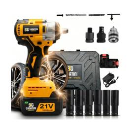 Chave De Impacto Bateria Lítio Parafusadeira Bivolt Amarelo Recarregável Com Acessórios E Maleta 1/2 Polegadas