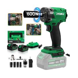 Chave De Impacto Brushless 21v 2 Baterias 600nm 1/2 Ryoku