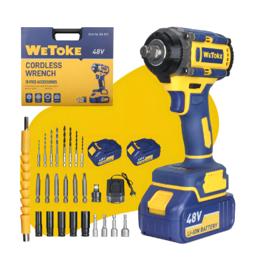 Chave De Impacto Parafusadeira Profissional 48v 500n.m Sem Fio 2 Baterias Bivolt E Acessórios