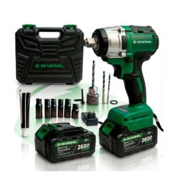 Chave De Impacto Parafusadeira Several Furadeira Recarregável 21v Com Acessórios E Maleta 2600mah 2 Baterias