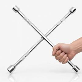 Chave de Roda Cruz Estrela 4 Bocas 17/19/21/23mm Aço Universal para Troca de Pneu Ferramenta Profissional para Carro Caminhonete SUV e Utilitários (35cm)