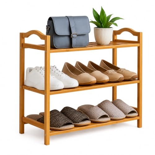Clink Sapateira de Entrada Madeira Tripla Bambu Organizador Tenis Cor:Marfim