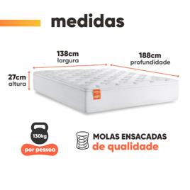 Colchão Casal CBP Inducol Molas Ensacadas Pillow Top 138x188x27cm Branco