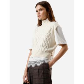 colete feminino de tricot gola alta texturizado off white