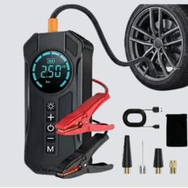 Compressor De Ar Digital Com Calibrador Portátil 4 Em 1 Leve Preto 12v 50hz/60hz Monofásica