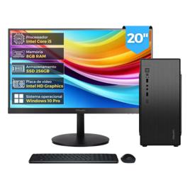 Computador Completo Top Intel Core i5 4570, 8GB RAM, SSD 256GB, Bivolt, Monitor 20" LED 75hz, Preto