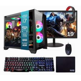 COMPUTADOR INTEL CORE I7 SSD 480GB 16GB GABINETE, TECLADO, MOUSE, MOUSE PAD, HEADSET GAMER E MONITOR 19"