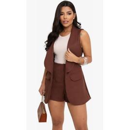 Conjunto Alfaiataria Colete Alongado + Short Elegante