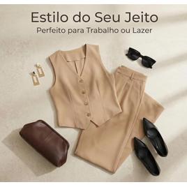 Conjunto de Colete e Calça Bege