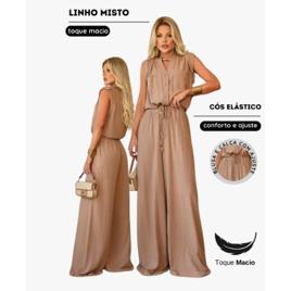 Conjunto Feminino Pantalona E Camisa Sem Mangas Linho Misto