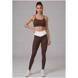 Conjunto Fitness Vekyo Feminino Academia Bicolor Top academia e Legging Tecido Conforto Premium Marrom