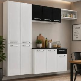 Conjunto Kit Armário de cozinha de aço Compacta Amanda Itatiaia 4 peças branco e preto