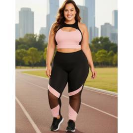 Conjunto Plus Size Academia Top Academia E Calça Sem Transparência
