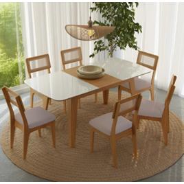 Conjunto Sala De Jantar Mesa Extensível Com 6 Cadeiras Tela Cor Freijó/off White/bege Claro