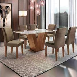 Conjunto Sala de Jantar Mesa Tampo de Vidro 6 Cadeiras Espanha Espresso Móveis Chocolate