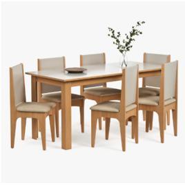 Conjunto Sala De Jantar Sara Mesa Retangular 6 Lugares 6 Cadeiras Mdp/mdf