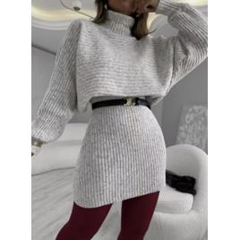 Conjunto Tricot Mousse Canelado Saia Curta E Blusa Gola Alta